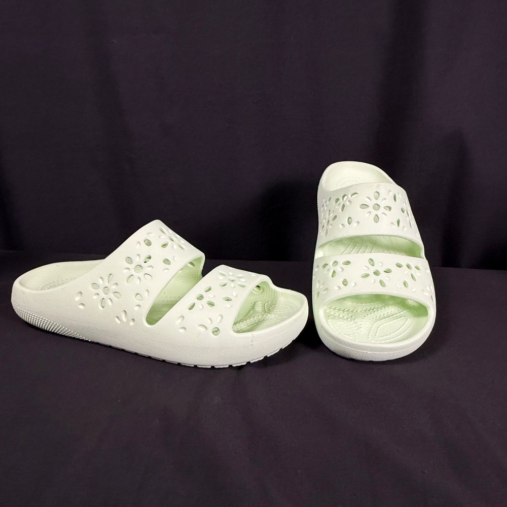 Crocs Classic Floral Cut Out Strappy Slide Sandal Mint Green Croslite Womens 8